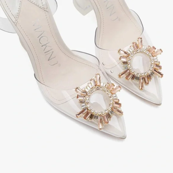 Transparent Point Toe Slingback Pump with Rhinestone Embellishment - Picture 2 of 16